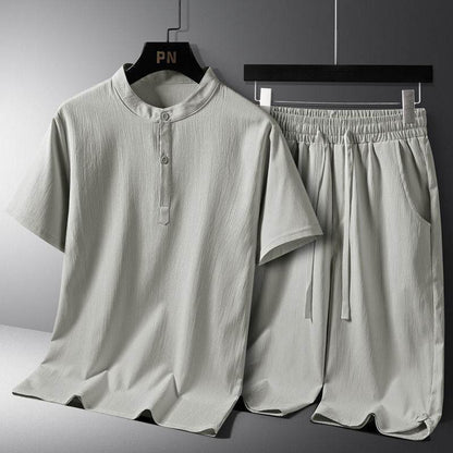 Buycenter Men’s Casual Cotton-Linen Shorts Set - Short Sleeve, Multiple Sizes - Buy Center US