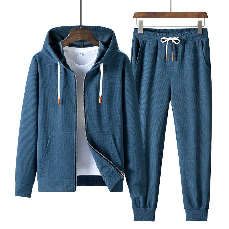 Buycenter Men's Hooded Casual Sports Sweater Suit - Trendy Waffle Design - Buy Center US
