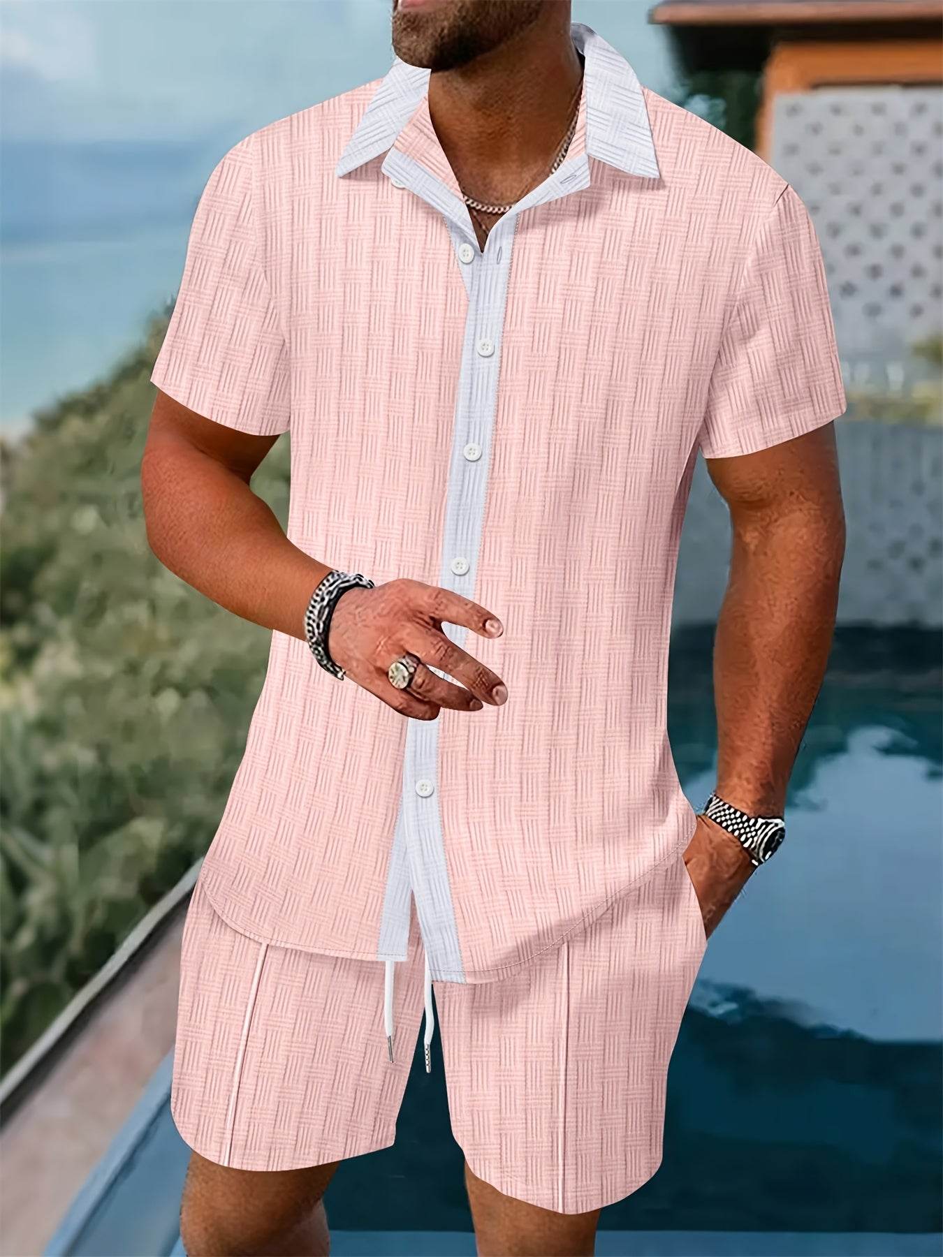 Men’s Summer Jacquard Shirt & Shorts Set - Casual Sports Outfit - Buy Center US