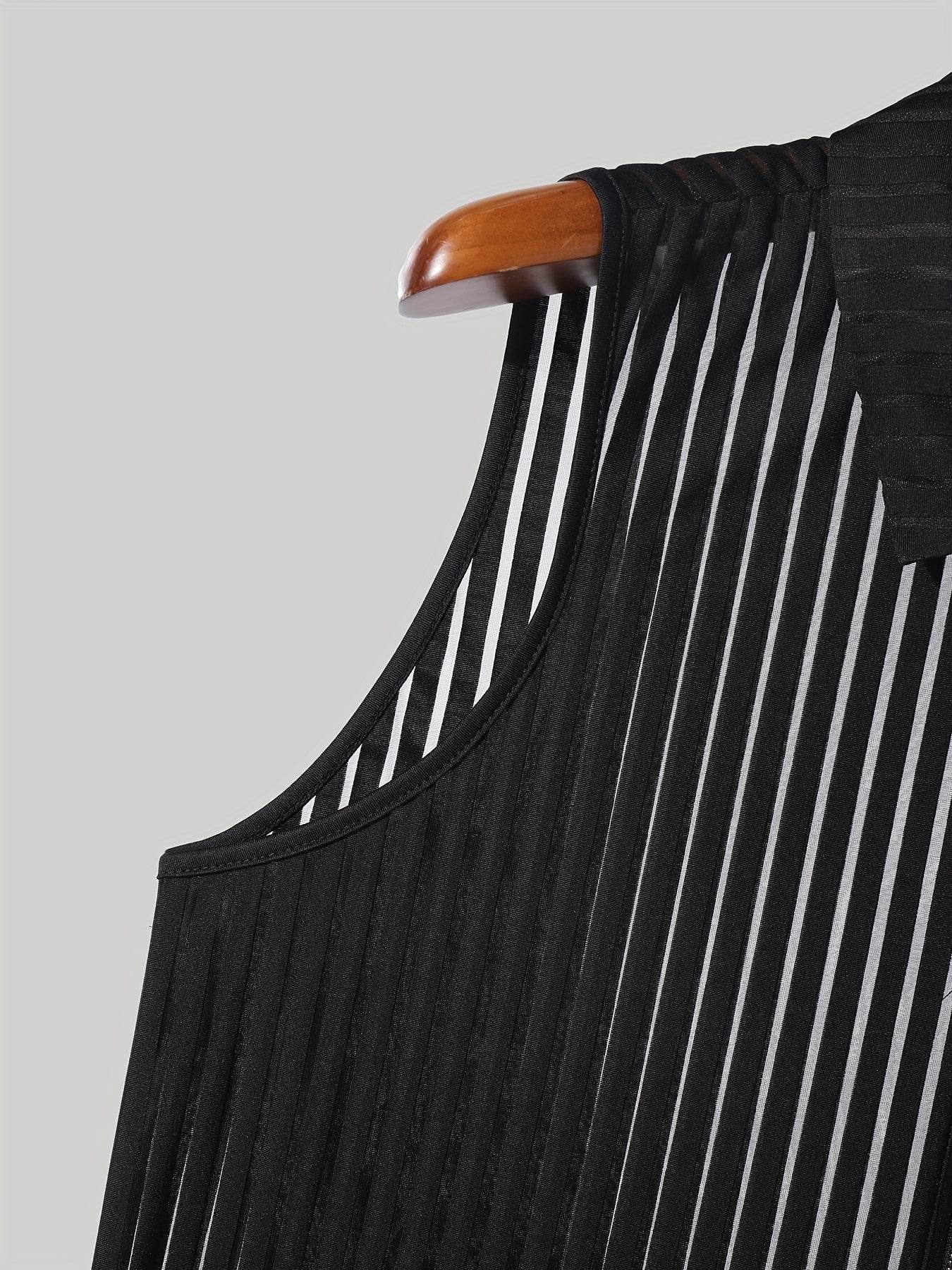 INCERUN Men's Sheer Striped Tank Top - Sexy Zipper Vest for Summer Fun - Buy Center US