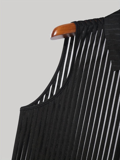 INCERUN Men's Sheer Striped Tank Top - Sexy Zipper Vest for Summer Fun - Buy Center US
