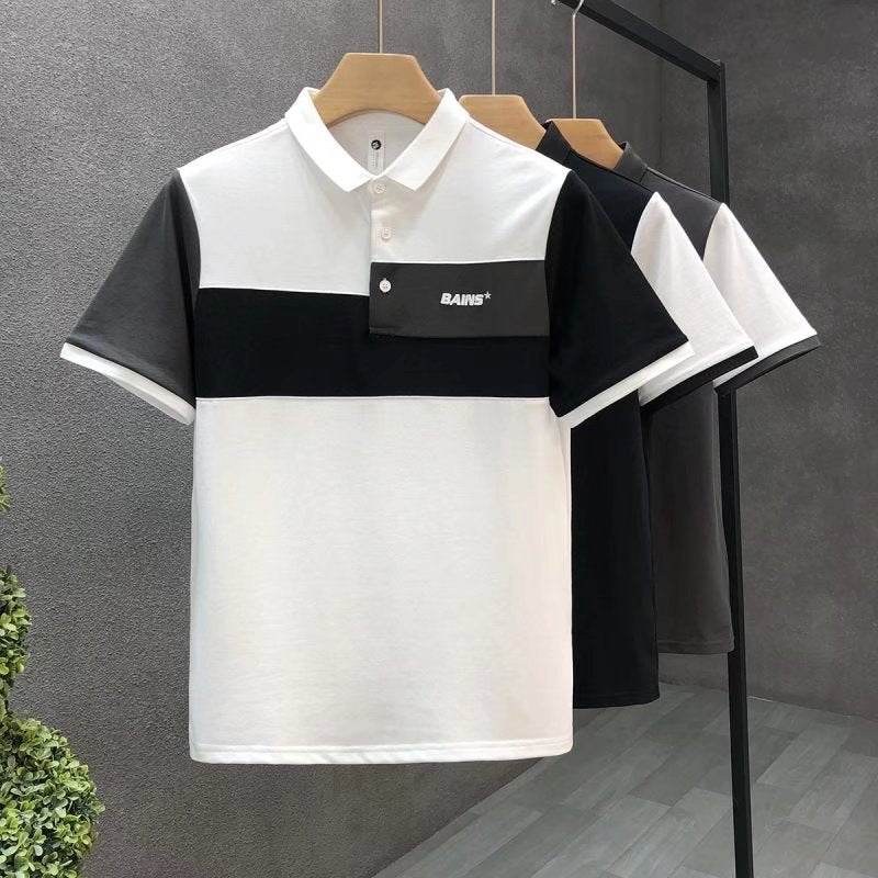 Trend Stitching Men's Contrast Color Polo Shirt - Short Sleeve, Fitted Fit - Buy Center US