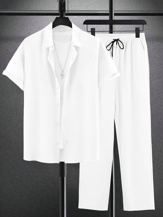 Men's Casual Outfit Set - Western-Style Shirt & Shorts, Machine Washable - Buy Center US