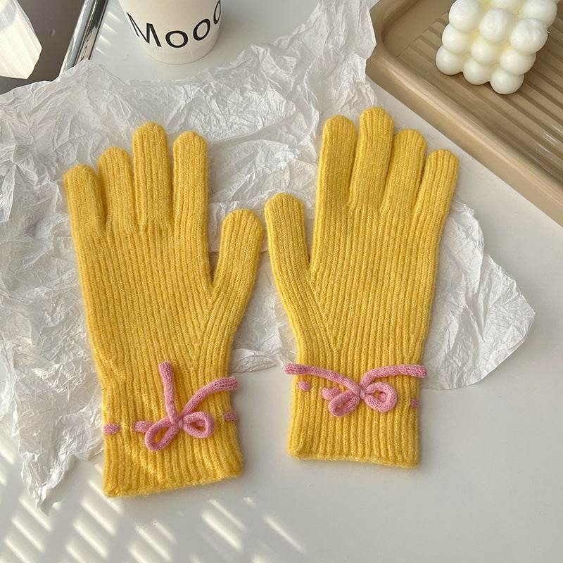 Cozy Autumn & Winter Bow Finger Gloves - Warm Acrylic, Cute Styles - Buy Center US