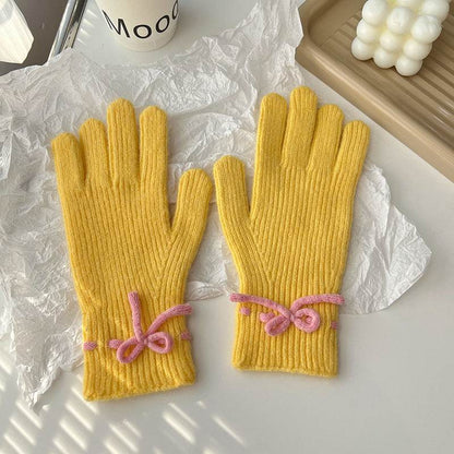 Cozy Autumn & Winter Bow Finger Gloves - Warm Acrylic, Cute Styles - Buy Center US