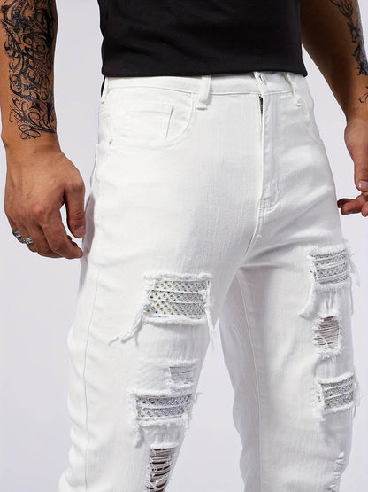 Saleisi Men's Ripped Denim Pants - Casual Cotton Jeans with Pockets - Buy Center US