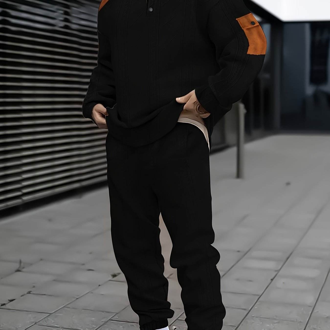 Casual Men's Jacket and Pants Set - Comfortable V-Neck, Perfect for Fall - Buy Center US