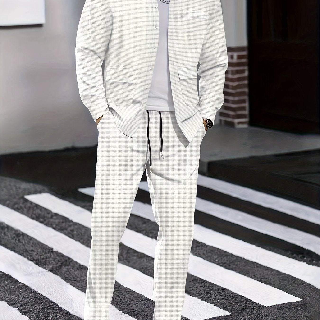 Men's Versatile Long-Sleeve Shirt & Jogger Set - 8 Shades for Every Occasion - Buy Center US
