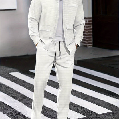 Men's Versatile Long-Sleeve Shirt & Jogger Set - 8 Shades for Every Occasion - Buy Center US