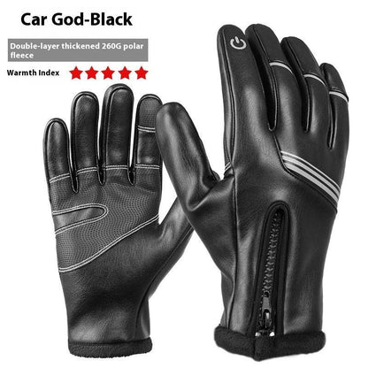 Buycenter Winter Leather Riding Gloves - Fleece-Lined, Windproof Design - Buy Center US
