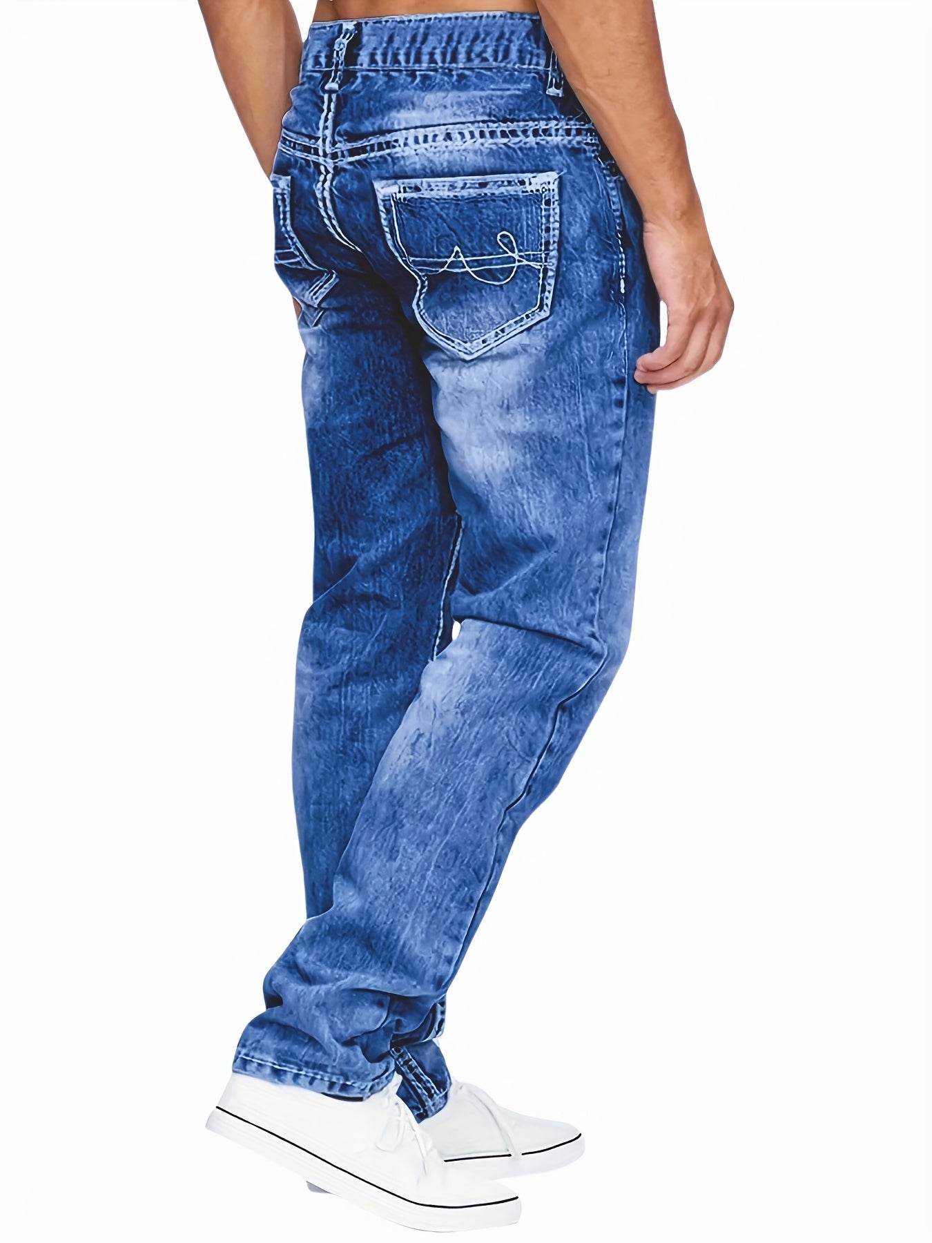 Men’s All-Season Solid Color Washed Denim Jeans - Slight Stretch Fit - Buy Center US