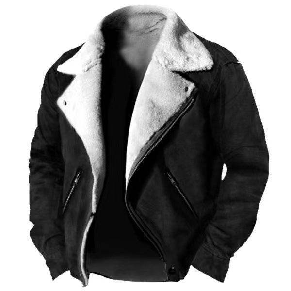 Buycenter Thickened Casual Polo Collar Zipper Jacket - Black & Khaki - Buy Center US