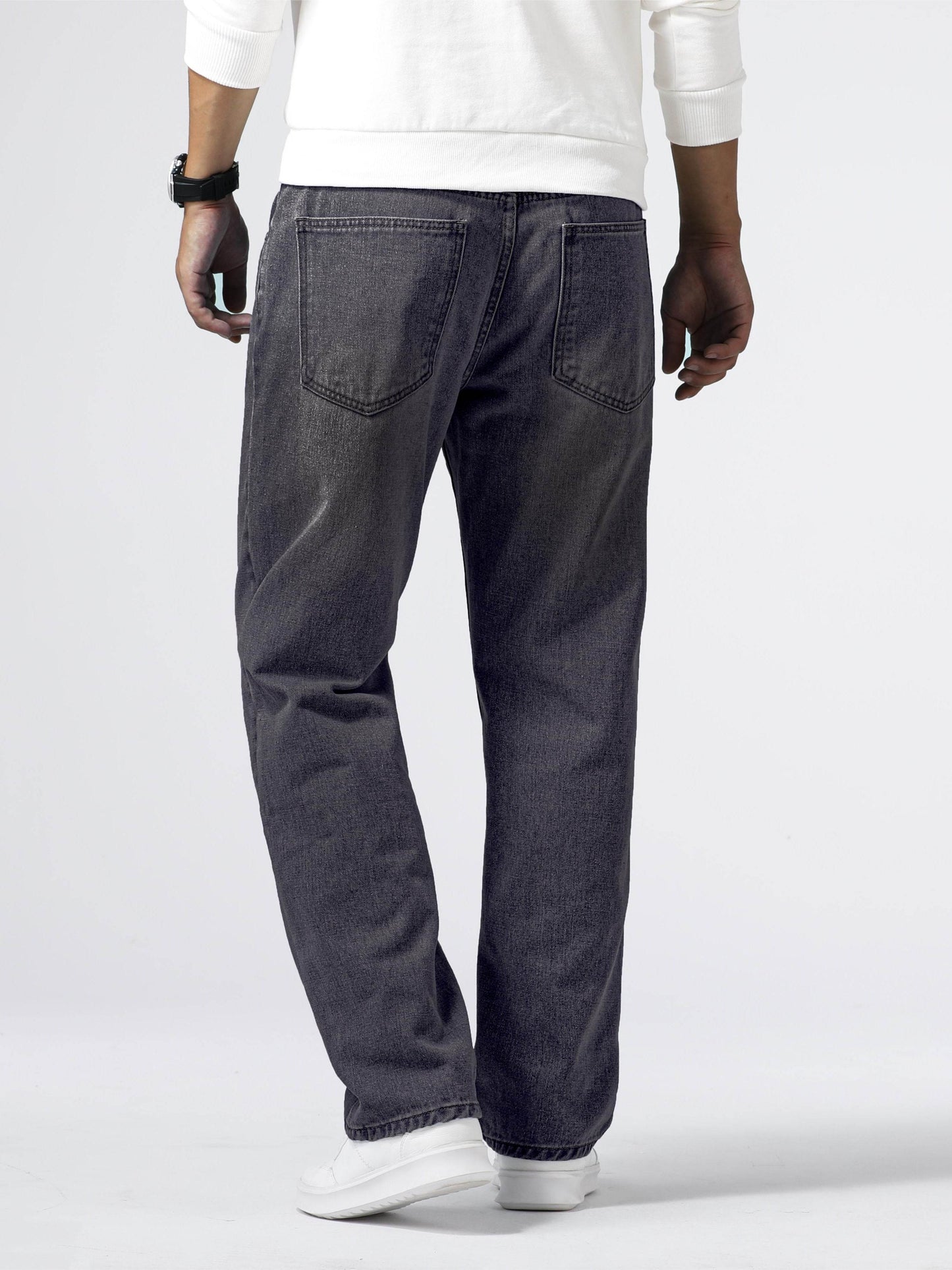 Men's Loose Fit Straight Leg Jeans - 85% Cotton Casual Denim Style - Buy Center US