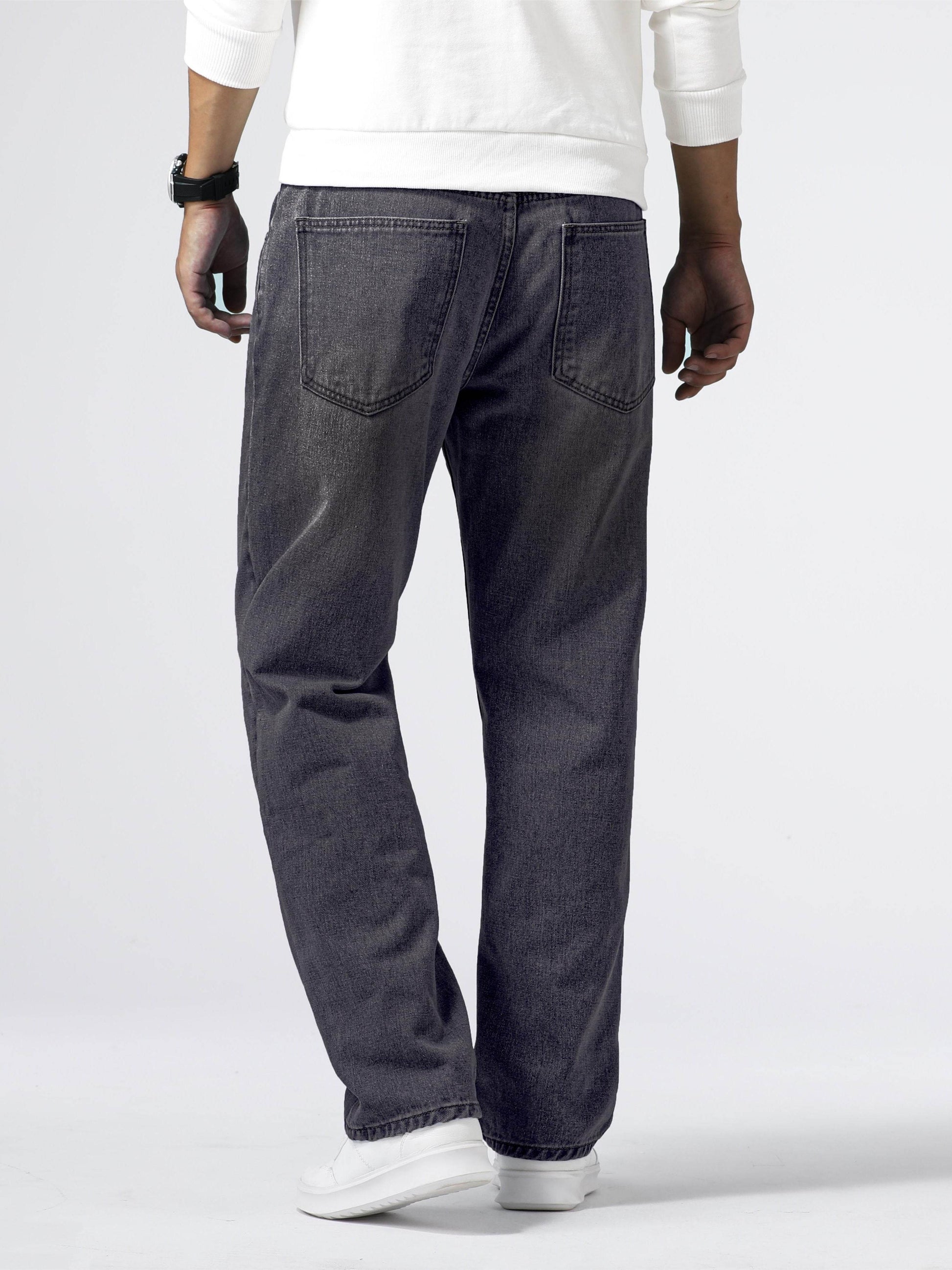 Men's Loose Fit Straight Leg Jeans - 85% Cotton Casual Denim Style - Buy Center US