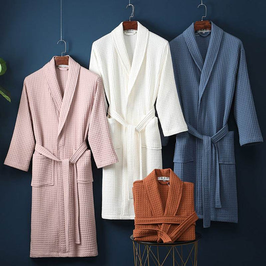 Buycenter Pure Cotton Bathrobe - Long Waffle Nightgown for Couples - Buy Center US