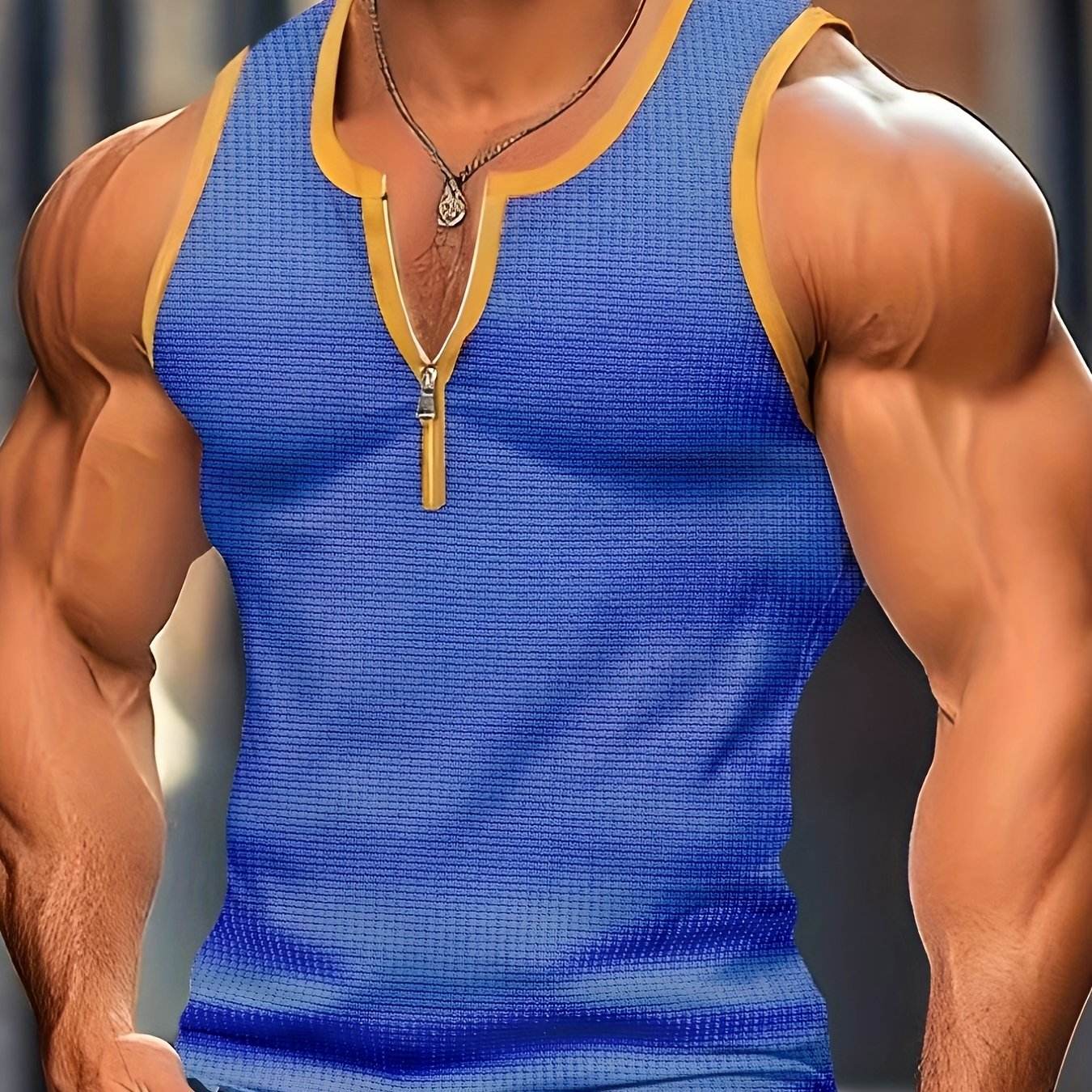 Men's Stylish Color-Blocked Casual Tank Top - Crew Neck, Slim Fit - Buy Center US