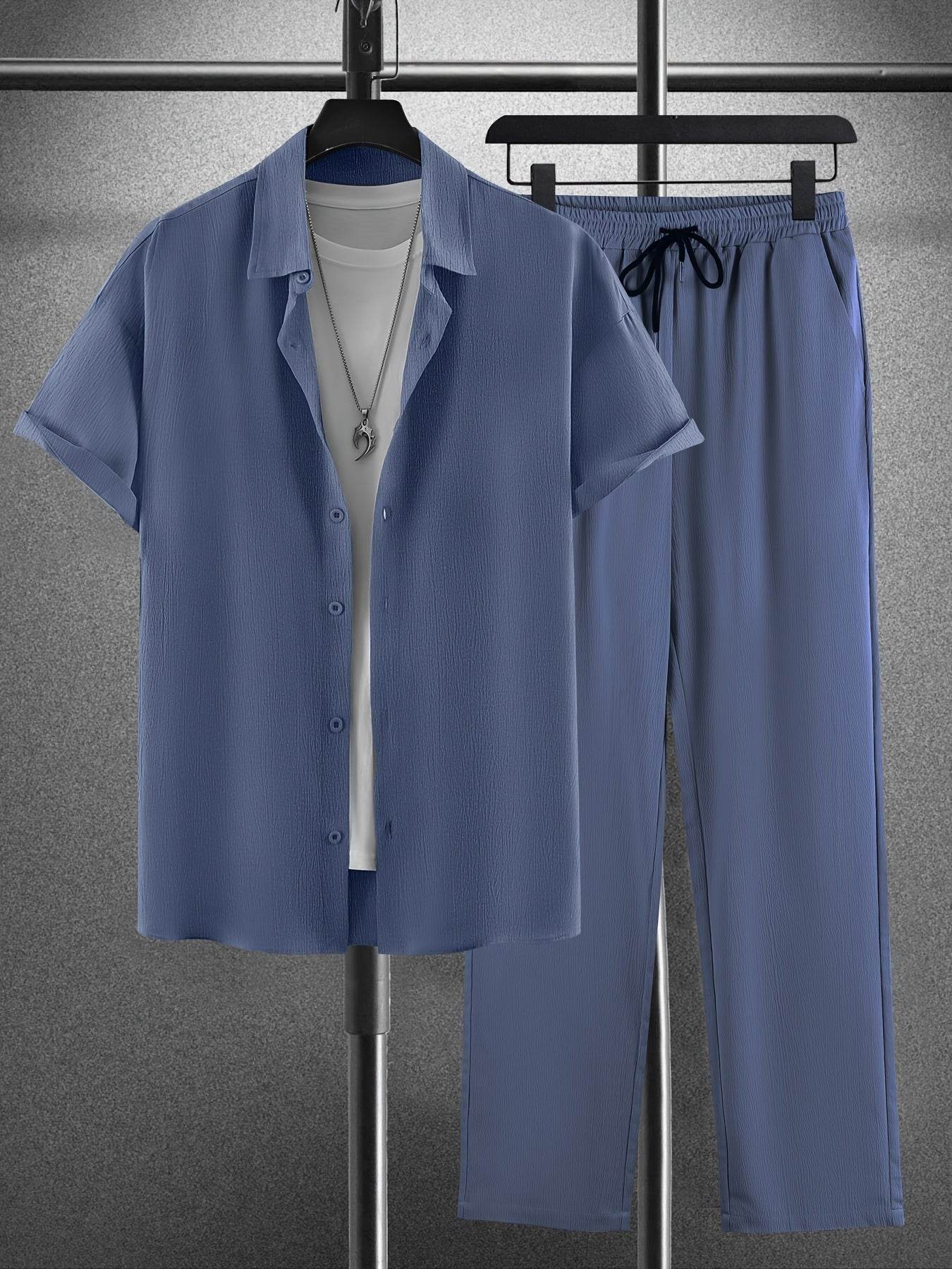Men's Casual Outfit Set - Western-Style Shirt & Shorts, Machine Washable - Buy Center US