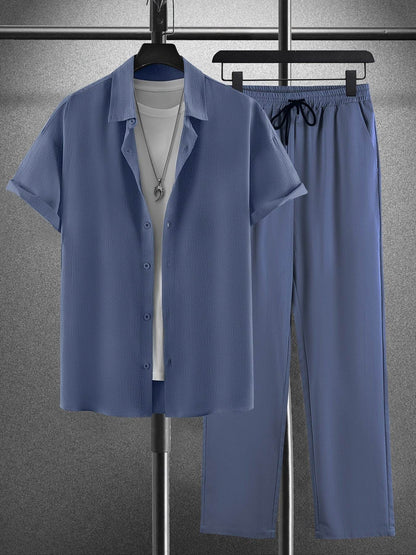 Men's Casual Outfit Set - Western-Style Shirt & Shorts, Machine Washable - Buy Center US