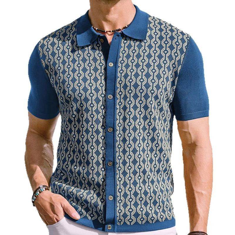 Summer Tencel Short-Sleeved Cardigan for Men - Geometry Pattern, Casual Style - Buy Center US