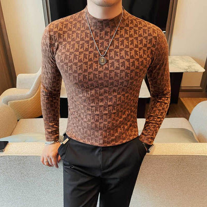 Men's Slim Fit Half-High Collar T-Shirt - Trendy Fashion Top for Adults - Buy Center US