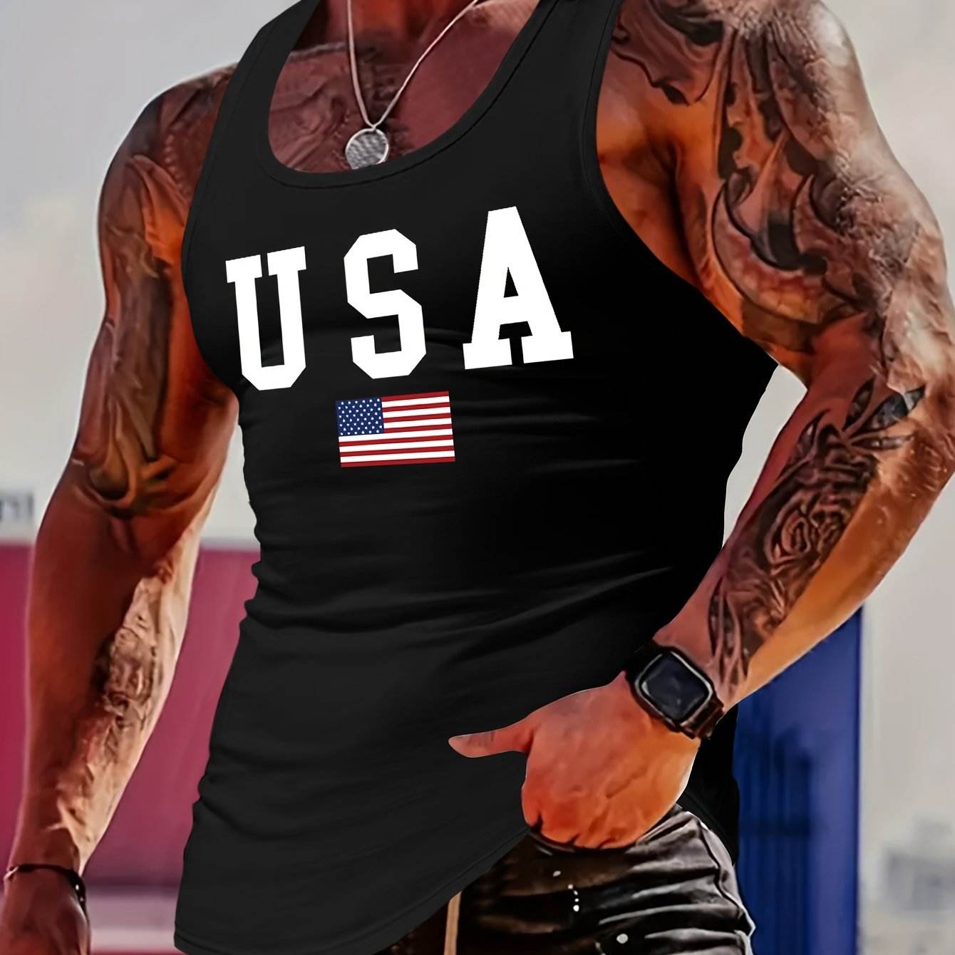 MBDMBD Men's USA Flag Tank Top - Slim Fit, Breathable Polyester Blend - Buy Center US