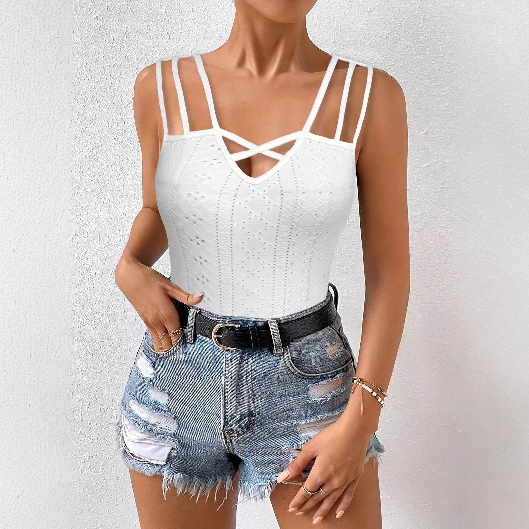 Women's Summer Sleeveless Jacquard Camisole - Elegant Solid Color Top - Buy Center US