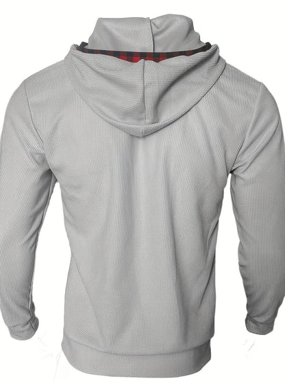 Men's 2pcs Athletic Set - Beige Hoodie with Red Plaid & Sports Pants - Buy Center US