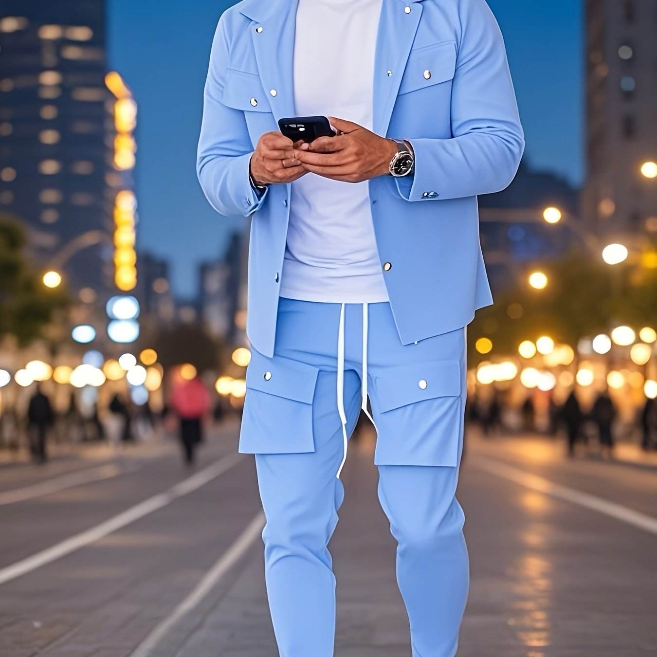 2025 Men's Workwear Set - Solid Long Sleeve, Multiple Pockets for Casual Wear - Buy Center US