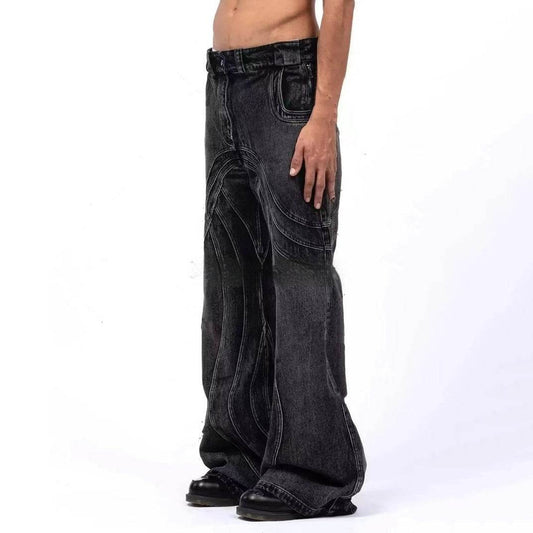 Black Gray Micro Flared Denim Pants - Hip Hop Style, Loose Fit - Buy Center US