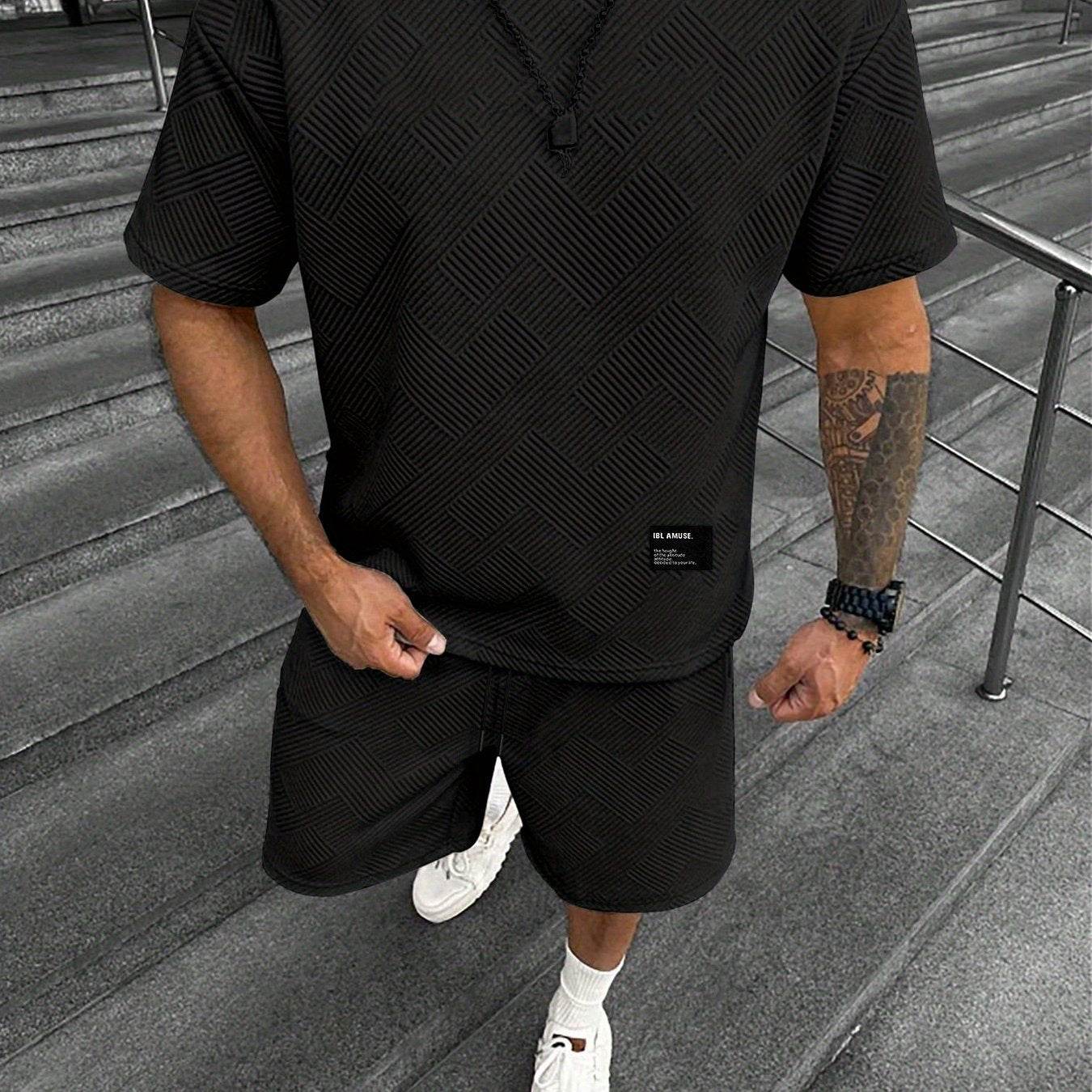 Men’s Vintage Two-Piece Set - Loose-Fit T-Shirt & Drawstring Shorts - Buy Center US