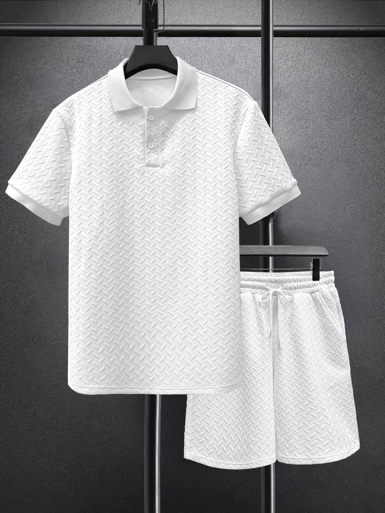 Men's Summer 2-Piece Set - Solid Color Polo T-Shirt & Shorts - Buy Center US