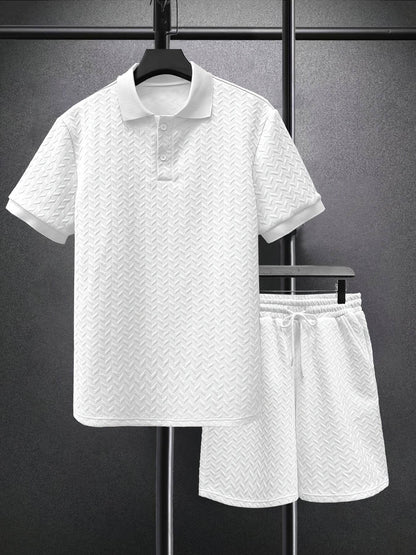 Men's Summer 2-Piece Set - Solid Color Polo T-Shirt & Shorts - Buy Center US