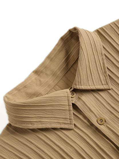 Men's Trendy Casual Short Sleeve 2pcs Set - Wave Texture Fabric - Buy Center US