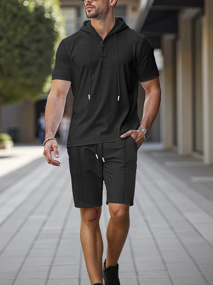 Men's Summer 2PC Set - Short Sleeve Hooded Sweatshirt & Shorts - Buy Center US