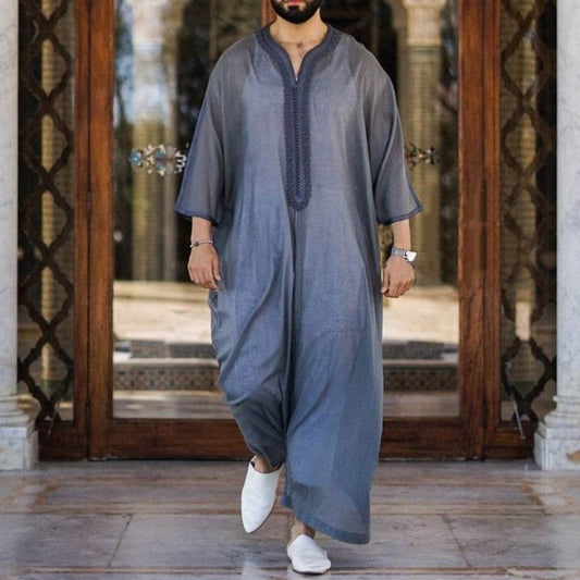 Buycenter Gray Linen Casual Robe for Youth - Loose Pullover Style - Buy Center US