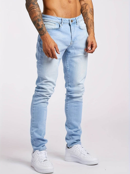 Men's Slimming Skinny Jeans - Light Blue Stretch Denim for All Seasons - Buy Center US