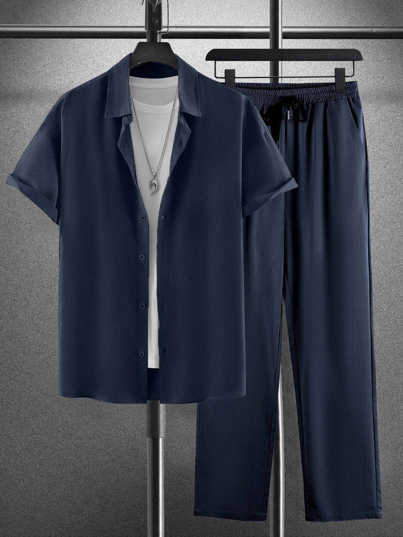 Men's Casual Outfit Set - Western-Style Shirt & Shorts, Machine Washable - Buy Center US