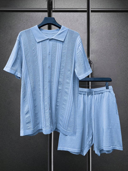 Men’s Casual Summer Knit Polo & Shorts Set - Breathable Lightweight Polyester - Buy Center US