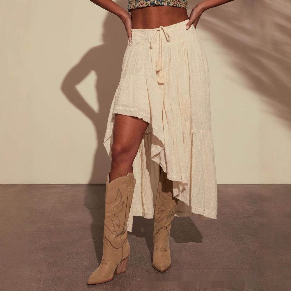 Asymmetric High Waist Skirt - Elastic Slub Cotton for Commuting Style - Buy Center US