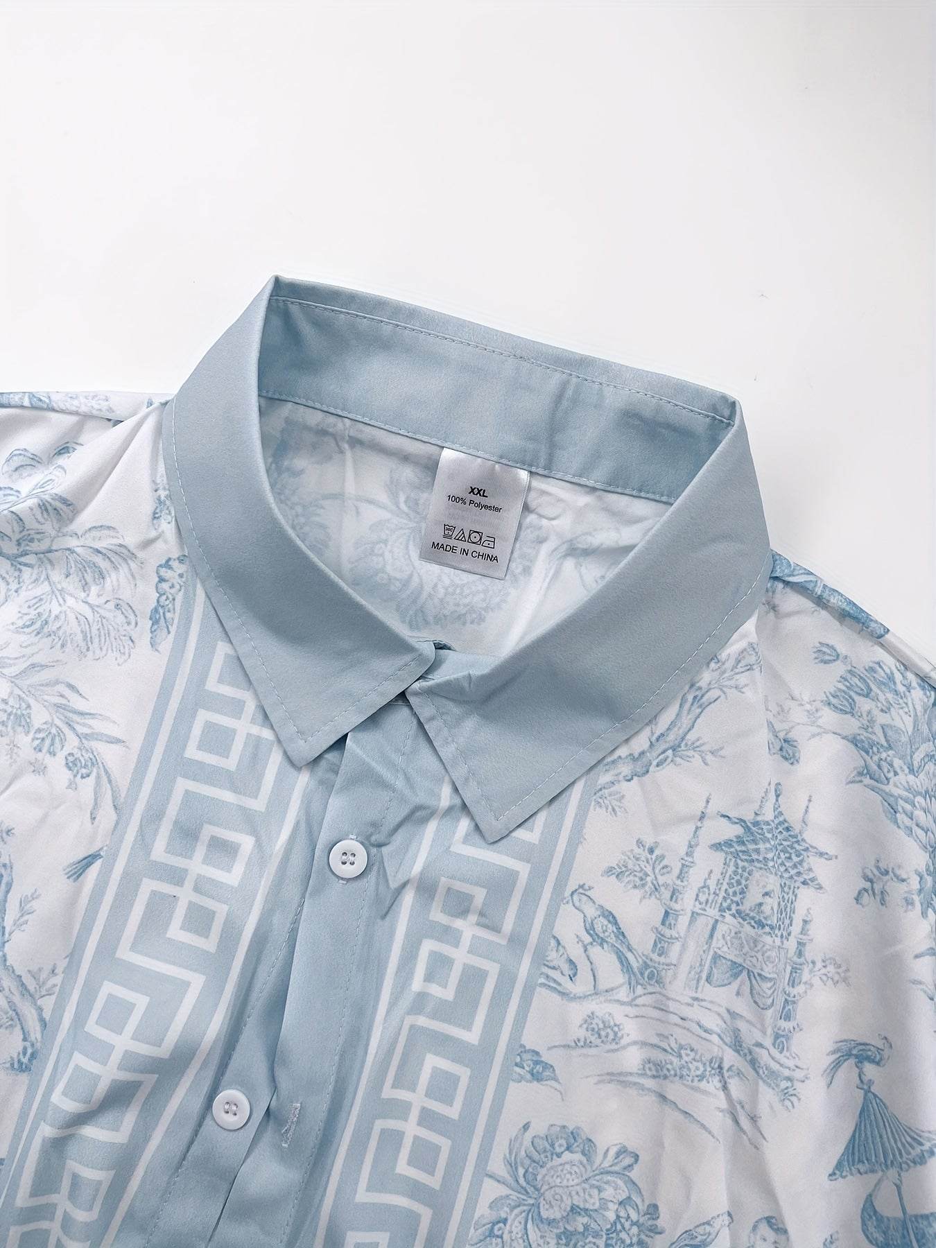 Men's Light Blue Floral Print Shirt & Pants Set - Casual All-Season Wear - Buy Center US