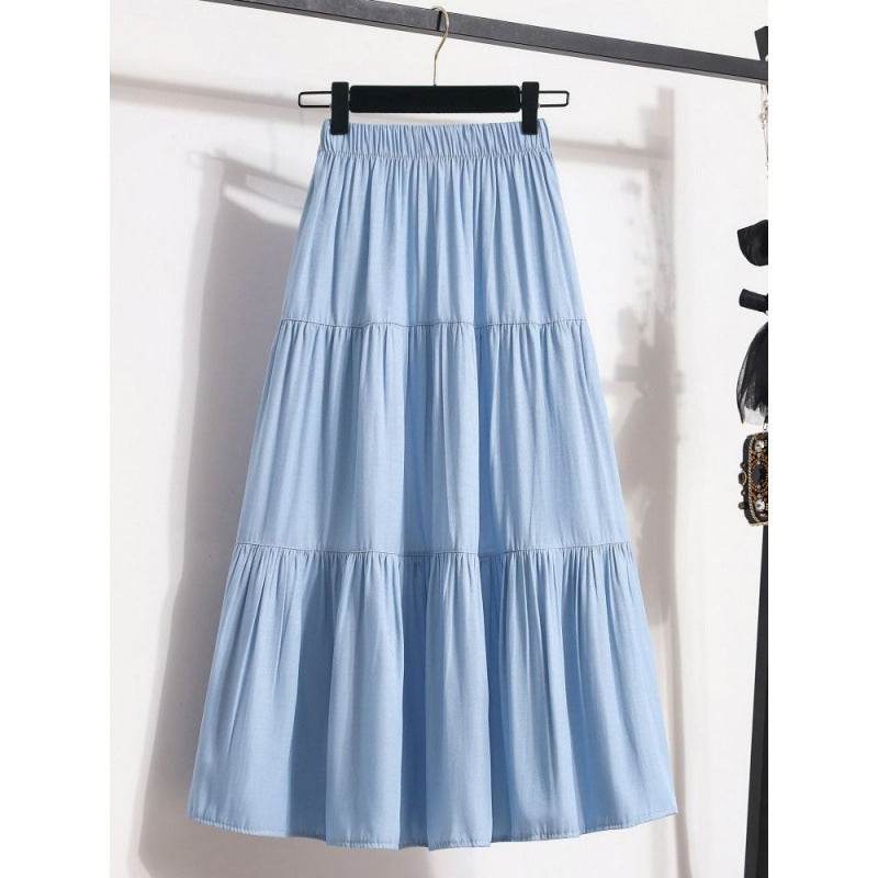 All-Match Ice Silk Denim Skirt for Women - Elastic Waist, A-Line Design - Buy Center US