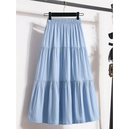 All-Match Ice Silk Denim Skirt for Women - Elastic Waist, A-Line Design - Buy Center US