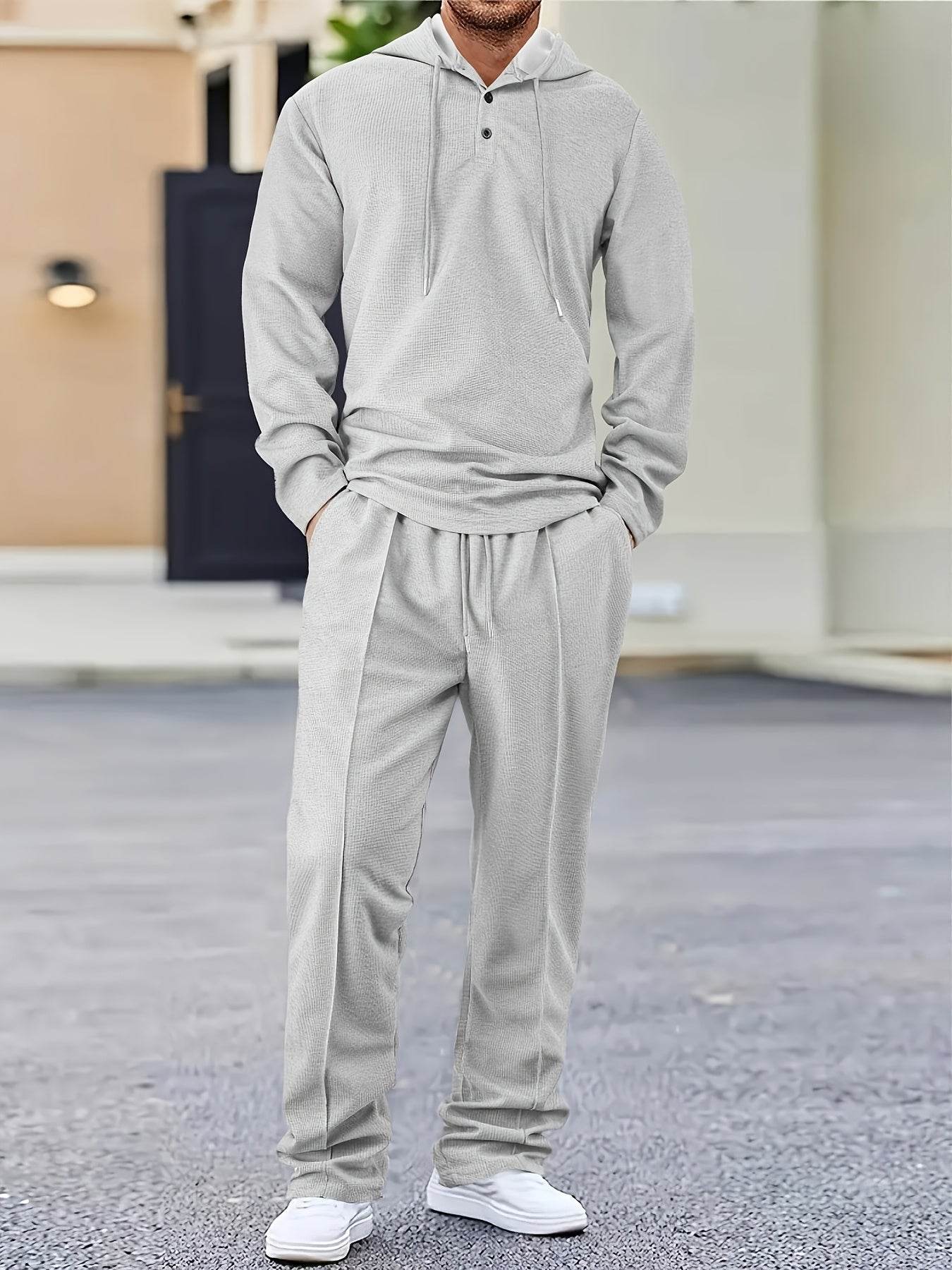 Casual Men's 2-Piece Set - Hooded Sweatshirt & Drawstring Pants - Buy Center US