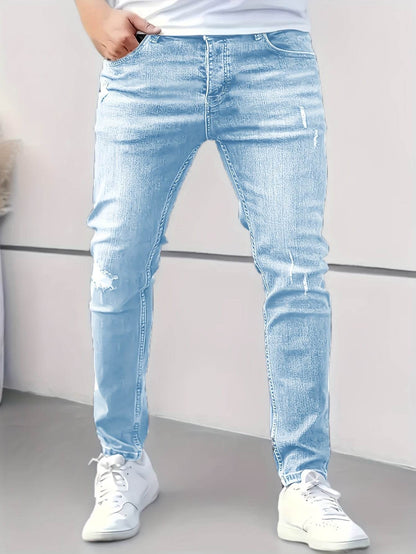 Men's Fashionable Skinny Jeans - Medium Stretch, Raw Wash, All-Season Fit - Buy Center US