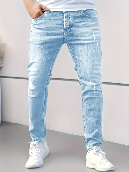 Men's Fashionable Skinny Jeans - Medium Stretch, Raw Wash, All-Season Fit - Buy Center US