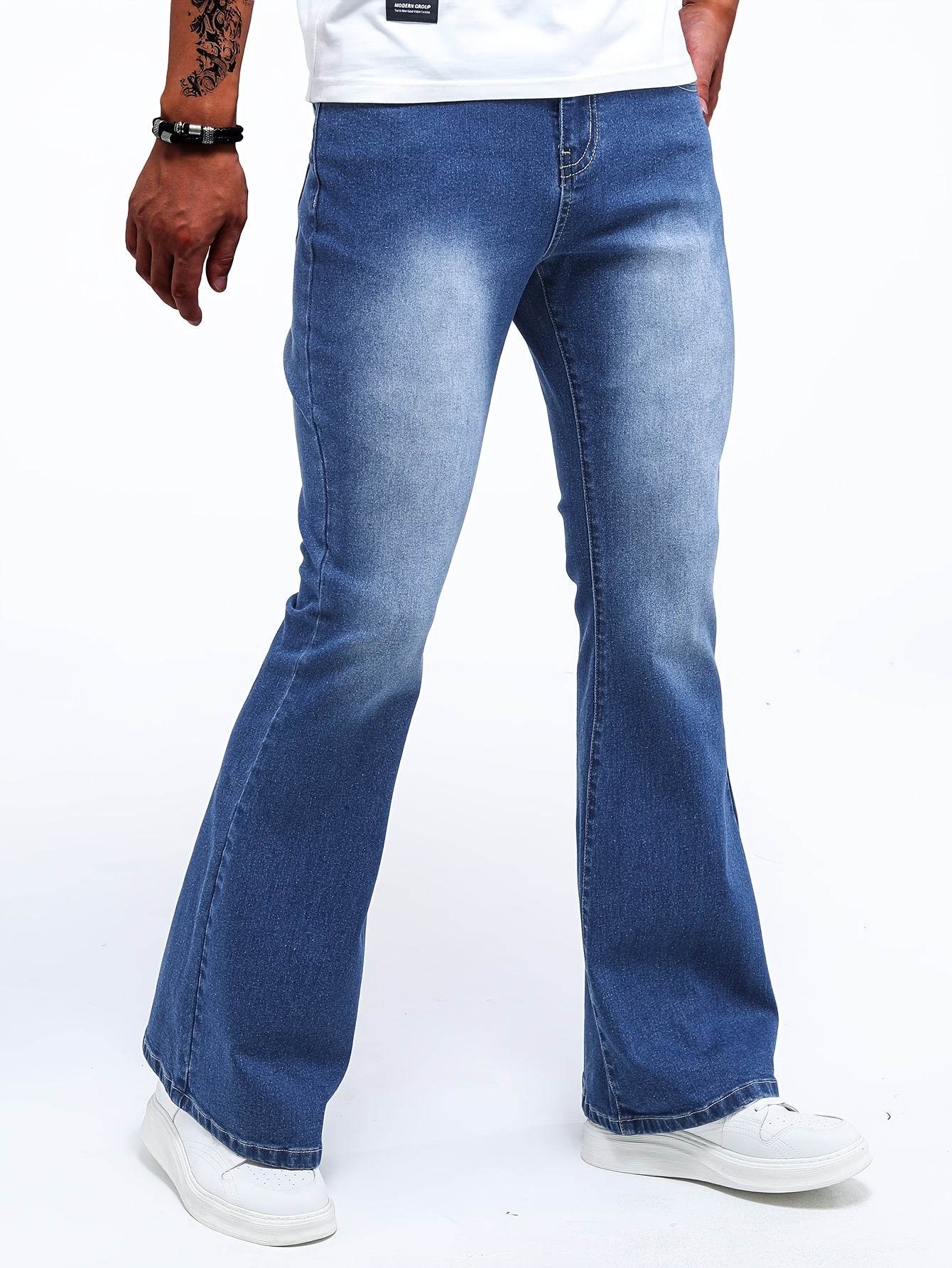 Men’s Classic Stretch Flare Jeans - Slim Fit Denim, Solid Washed Design - Buy Center US