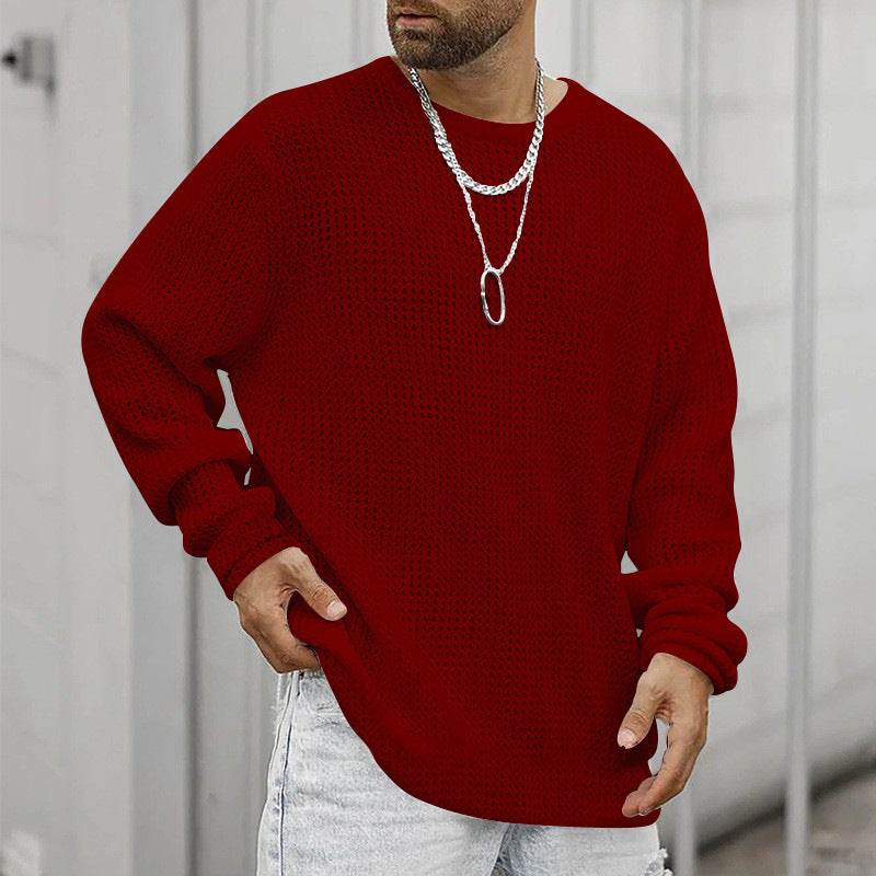 Casual Men's Long Sleeve Crew Neck Pullover - Loose Fit, Multiple Colors - Buy Center US