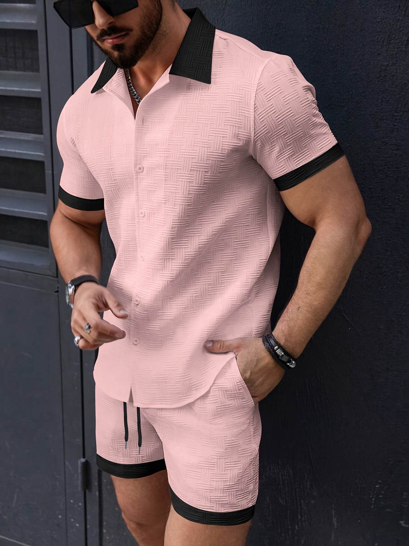 Men's Summer Casual Two-Piece Set - Solid Button Shirt & Drawstring Pants - Buy Center US