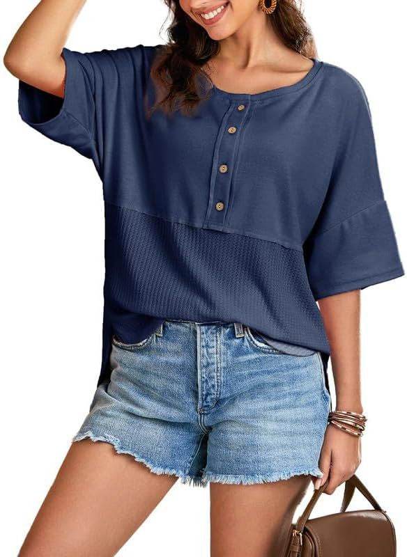 Women's Waffle Knit Top - Stylish Pullover in Multiple Colors and Sizes - Buy Center US