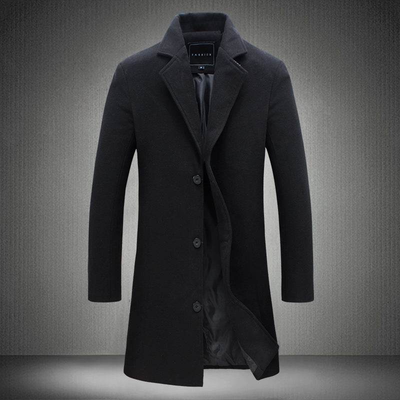 Buycenter Men's Slim-Fit Woolen Coat - Stylish Mid-Length Trench - Buy Center US